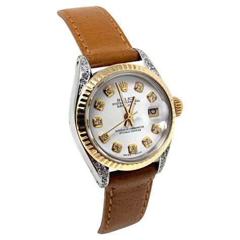 rolex datejust brown leather strap|genuine rolex leather strap.